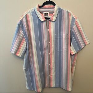 American Eagle Pride Pink Blue Striped Short Sleeve Button Up Men's Size XXL